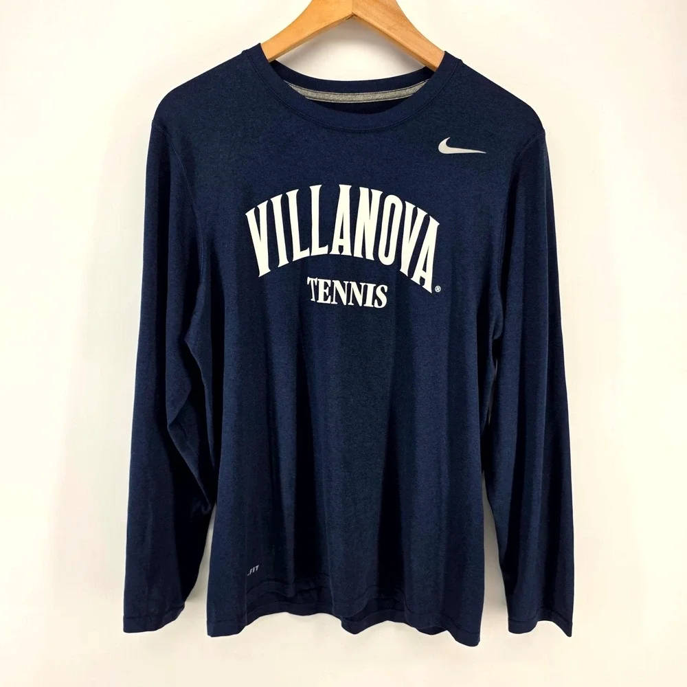 Nike Villanova Tennis Shirt Mens M Navy Blue Dri-FIT Long Sleeve Big East NCAA